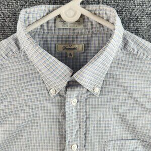 VTG Faconnable 6/17 R USA Made Blue Gold Plaid Long Sleeve Button Up 100% Cotton